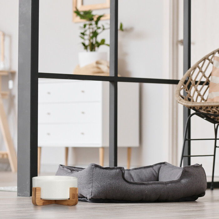 Relaxdays Hundenapf Keramik mit Bambusgestell