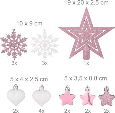 Relaxdays Weihnachtskugeln 101er Set, Kunststoff, Christbaumschmuck, rosa/weiß Hellrosa