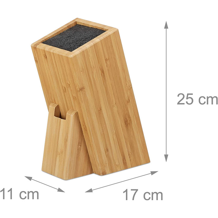 Relaxdays Bambus Messerblock mit Borsteneinsatz, Küchenblock für 6 Messer aller Art, unbestückter Holzblock, natur