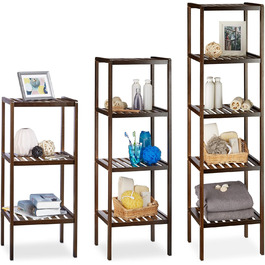 Relaxdays 3 TLG Badregal Set Bambus, Holzregal, Standregal, Bambusregal, Küchenregal, Bücherregal, 3, 4 und 5 Ablagen, Dunkelbraun 139,5 x 34,5 x 33 cm