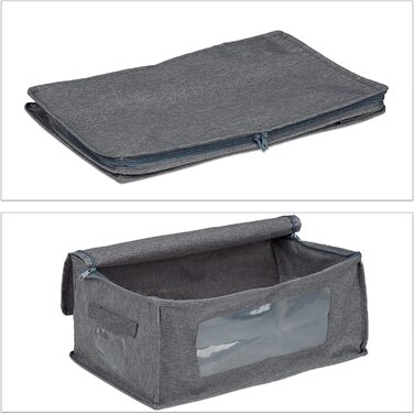 Relaxdays Aufbewahrungstasche, 3er Set, faltbar, mit Reißverschluss, Kleidung, Unterbett, Stoff, HBT: 20x45x30 cm, grau