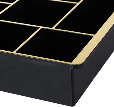 Relaxdays Schubladen Organizer, für Kosmetik, Ordnungssystem, Kunststoff, 8 Fächer, HBT: 5 x 35 x 22 cm, schwarz/gold, 1 Stück
