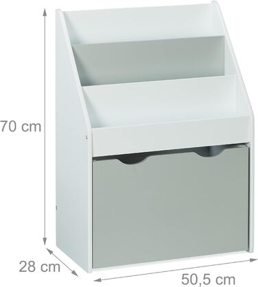 Relaxdays Kinderregal mit 3 Ablagefächern, Kiste mit Rollen, HBT: 70 x 50,5 x 28 cm, schmales Spielzeugregal, weiß/grau
