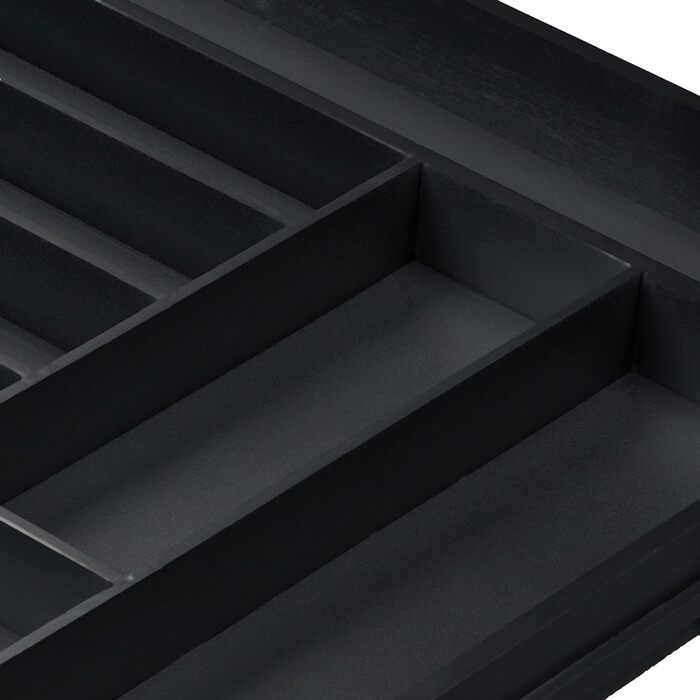 Relaxdays Besteckkasten, Bambus, HBT 6,5 x 35-58 x 43,5 cm, 6-8 Fächer, schwarz