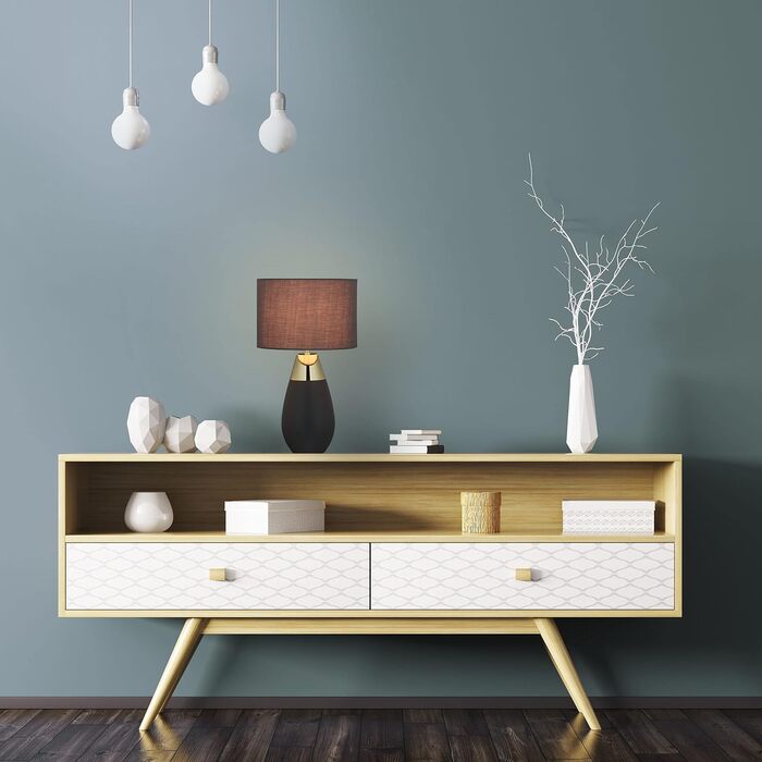 Relaxdays Nachttischlampe Touch dimmbar, 3 Stufen, E14, HxD: 48,5 x 28 cm, modern, Touch Lampe mit Schirm, (Grau/Gold)