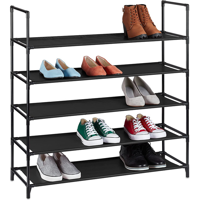 Relaxdays XL Schuhregal Stecksystem, 5 Ebenen, für 20 Paar Schuhe, Stoff Schuhständer, HxBxT: 90,5 x 87,5 x 30 cm, (Schwarz)