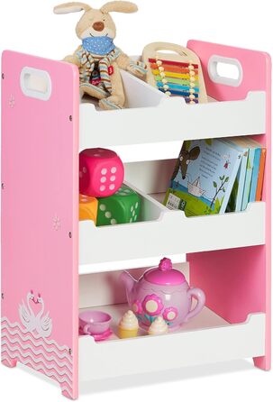 Relaxdays Kinderregal, 60x42,5x30 cm, 5 Fächer, MDF, weiß/rosa, Aufbewahrungsregal Kinderzimmer