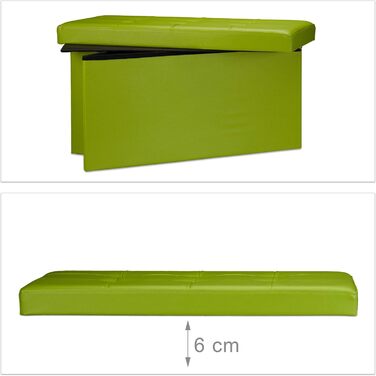 Relaxdays Faltbare Sitzbank 2-Sitzer mit Stauraum, Kunstleder, 300 kg belastbar, grün, 38x76x38 cm