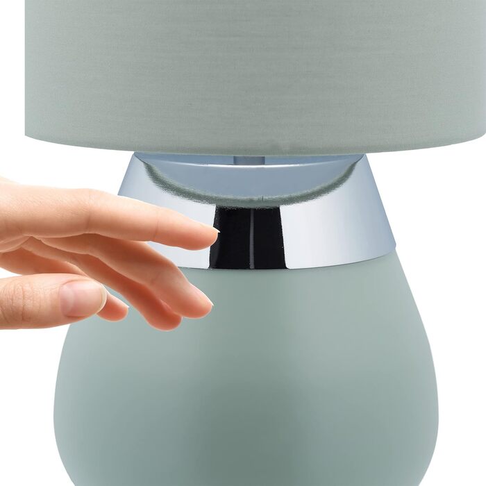 Relaxdays Nachttischlampe Touch, E14-Fassung, indirektes Licht, ovale Tischlampe mit Lampenschirm. HxD: 32 x 18 cm, grün