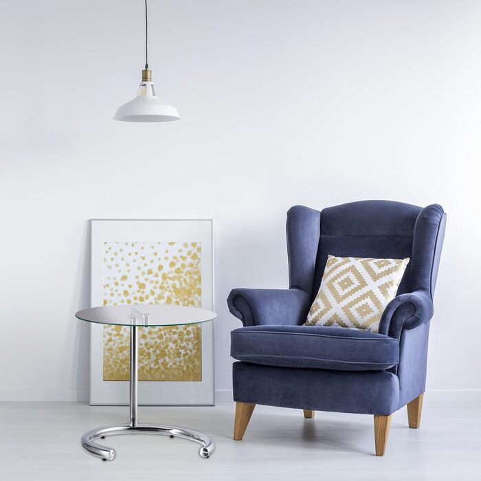 Relaxdays, Silber Kaffeetisch höhenverstellbar bis 70 cm, runder Wohnzimmertisch, verchromter Stahl, Glasplatte 46 cm Ø, Standard
