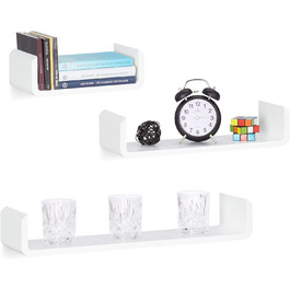 Relaxdays Regalbrett 3er Set, Hängeregal Wand, Wandboard Holz, Gewürzregal hängend, Wandregal, U-Form, MDF, weiß
