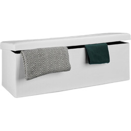 Relaxdays Faltbare Sitzbank XXL, Sitzcube mit Stauraum, Leinen, 38x114x38 cm, Weiß
