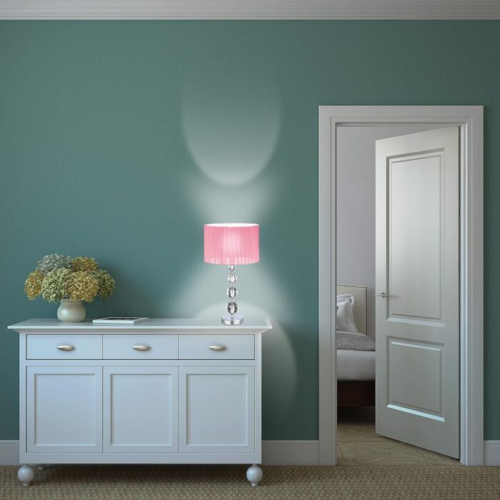 Relaxdays Tischlampe, Nachttischlampe im Kristalldesign, HxD: 54 x 29,5 cm, E27 Fassung, Tischleuchte mit Schirm, rosa