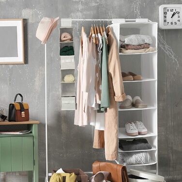 Relaxdays, Beige Hängeregal Stoff, Hängeaufbewahrung, 6 Fächer, 2 Schübe, für Kleiderschrank, HBT: ca. 82x14,5x30 cm, 30 x 14