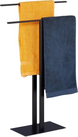 Relaxdays Handtuchständer, 2 Stangen, freistehend, HBT: 82 x 50 x 19 cm, schwarz