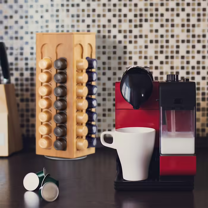 Relaxdays Kapselhalter für Cafissimo Kaffeekapseln, drehbar, Kaffee Kapselspender, , HBT: 40,5 x 14 x 14 cm, natur