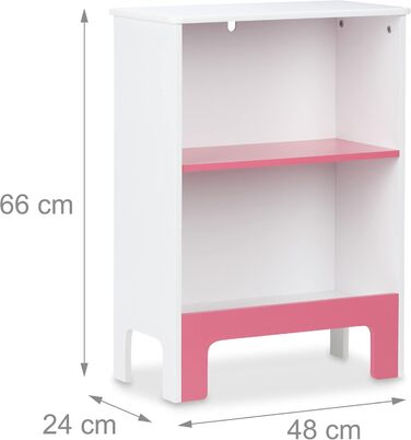 Relaxdays Kinderregal, 2 Fächer, 66x48x24 cm, für Bücher & Spielsachen, weiß/rosa