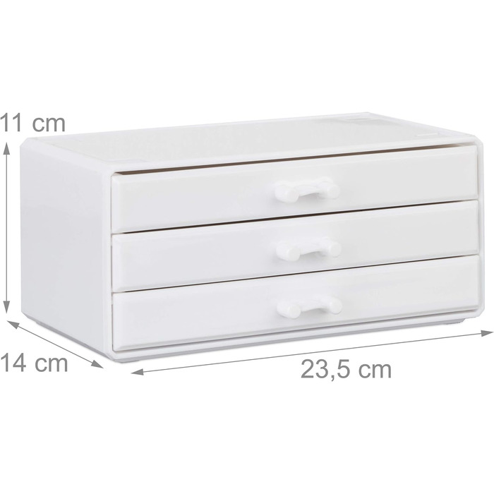 Relaxdays 2 x Make Up Organizer klein, 2-teilige Schminkaufbewahrung mit 3 Schubladen, stapelbares Kosmetikregal, weiß