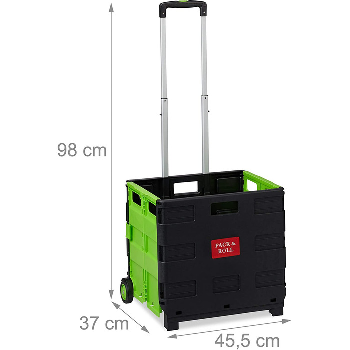 1 x Einkaufstrolley klappbar, Teleskop-Griff, 2 Gummi Rollen, bis 35 kg, Shopping Trolley, Aluminium, ABS, (Grün, 2er Pack)