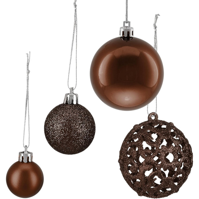 Relaxdays Weihnachtskugeln 150er Set, glitzernd/matt/glänzend, Kunststoff, ∅ 3/4/6 cm, Braun