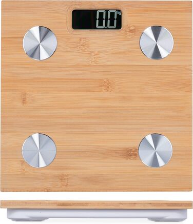 Relaxdays Digitale Personenwaage, Bambus, bis 180 kg, automatisches EIN/AUS, kg & lbs, Natur