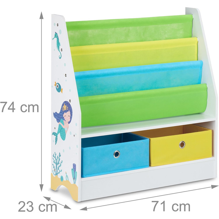 Relaxdays Kinderregal Meermotiv, 2 Boxen, 3 Fächer, Spielzeug Aufbewahrung, Kinder Bücherregal HBT 74 x 71 x 23 cm, bunt
