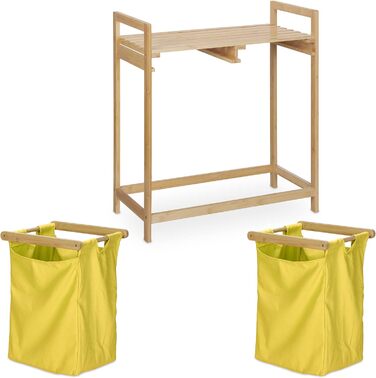 Relaxdays Wäschekorb Bambus, 2 Fächer, ausziehbar, 60L, Natur, 1 Stück