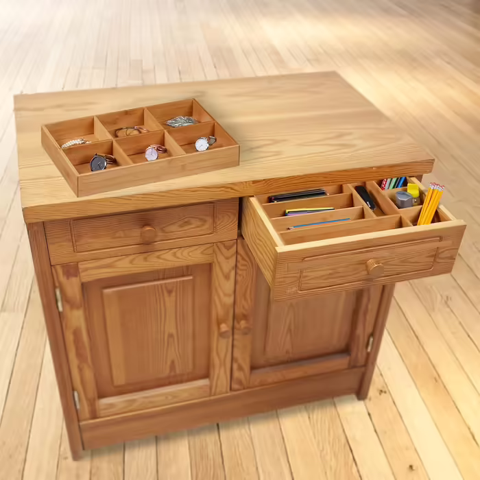 Relaxdays Bambus Schubladeneinsatz 2er Set 6,5x30,5x46cm Küchenorganizer mit Trennwänden, Besteckkasten, natur