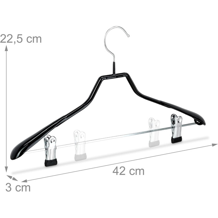 Relaxdays Klammerbügel, 10er Set, gummiert, rutschfest, platzsparend, 42 cm, schwarz