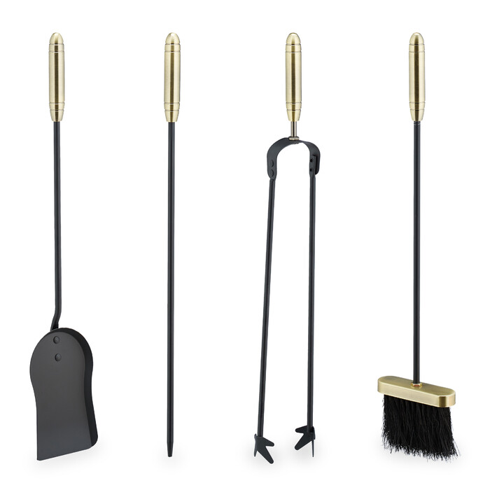 Relaxdays 5-teiliges Kaminbesteck schwarz/gold