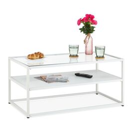 Relaxdays Weißer Couchtisch mit Glasplatte