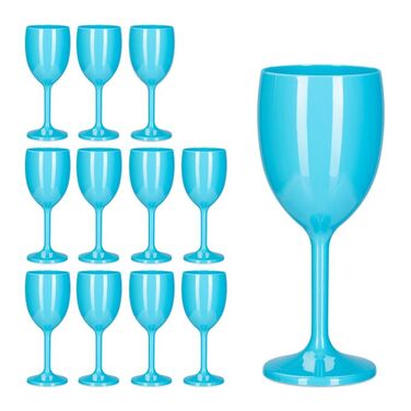 Relaxdays Türkise Weingläser Kunststoff 12er Set