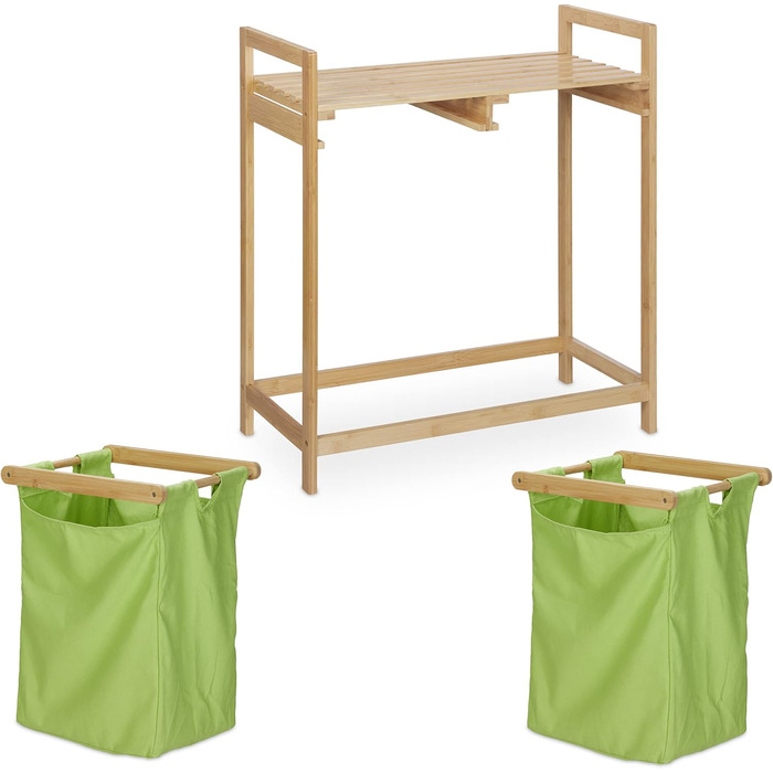 Relaxdays Bambus Wäschekorb, 2 Fächer, ausziehbar, 60L, Natur