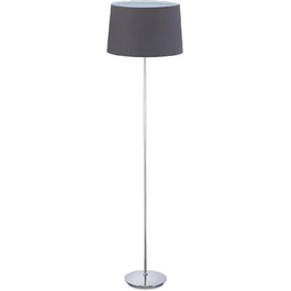 Relaxdays Stehlampe, Stoffschirm, verchromter Fuß, E27, Ø 40 cm, 148,5 cm hoch, Grau