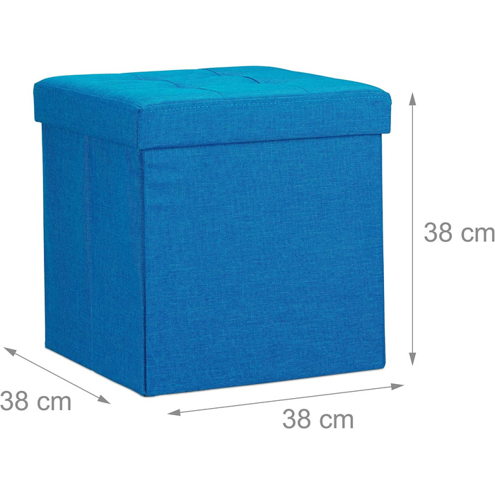 Relaxdays Faltbarer Sitzhocker, Sitzcube, Leinen, mit Deckel, 38x38x38 cm, Blau