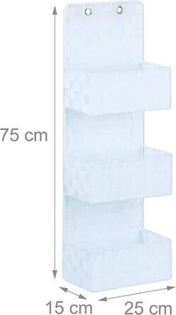 Relaxdays Hängeorganizer Stoff, Türorganizer mit 3 Aufbewahrungskörben, Wandorganizer Bad, PP, HBT: 75x25x15cm, weiß