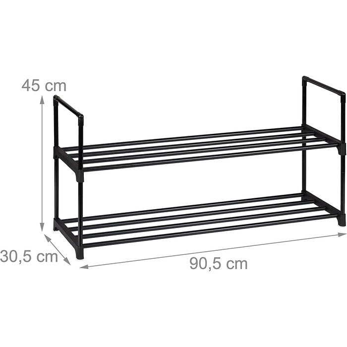 Relaxdays Schuhregal Stecksystem,  für 12 Paar Schuhe, HBT: 67 x 90,5 x 30,5 cm, Schuhständer Metall, schwarz 10036199_348 (2 Ebenen)