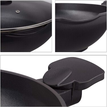 Relaxdays Wokpfanne mit Glasdeckel 30 cm, Wok mit Antihaftbeschichtung für Gas-, Elektroherd, Griff, 4 Liter, schwarz
