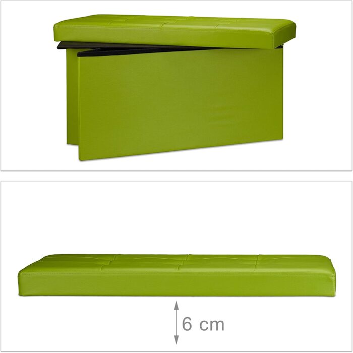 Relaxdays Faltbare Sitzbank 2-Sitzer mit Stauraum, Kunstleder, 300 kg belastbar, grün, 38x76x38 cm