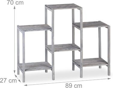 Relaxdays Blumentreppe Holz, Shabby Chic, 7 Ablagen, 86x95x29 cm, grau, Medium