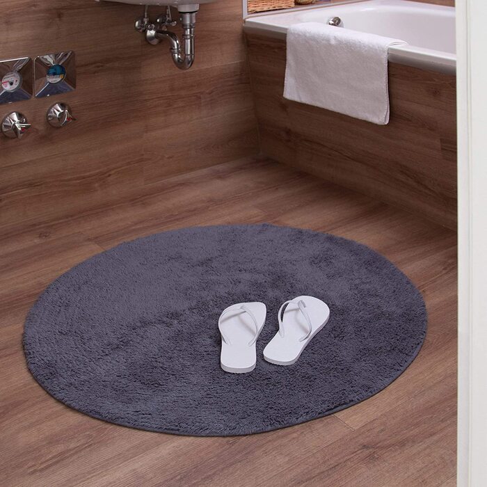 Relaxdays Badteppich  Badematte waschbar, Badvorleger für Fußbodenheizung, grau (Rund, 90 cm (rund))