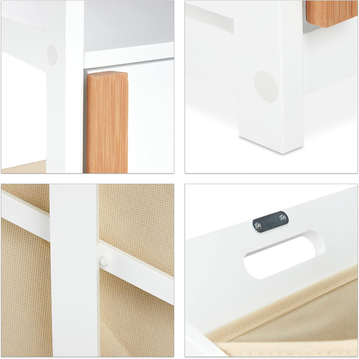 Relaxdays Badregal mit Wäschekorb, 2 Ablagen, kippbar, MDF & Bambus, 98x36x30 cm, weiß/natur