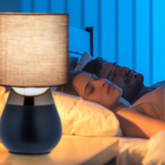 Relaxdays Nachttischlampe Touch, E14-Fassung, indirektes Licht, ovale Tischlampe mit Schirm, HxD: 32 x 18 cm, dunkelblau