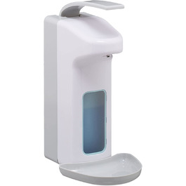 Relaxdays Eurospender, 1000 ml, Tropfschale, Armhebel, Desinfektionsmittel, Seife, Wandbefestigung, Hygienespender, weiß