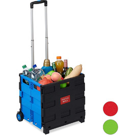 Relaxdays Einkaufstrolley klappbar, Teleskop-Griff, 2 Gummi Rollen, bis 35 kg, Shopping Trolley, Aluminium, ABS, blau