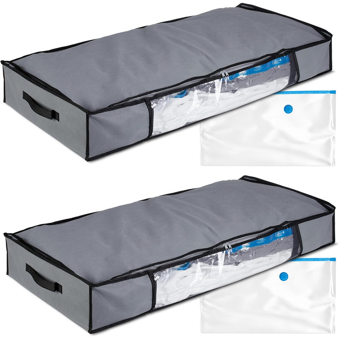 Relaxdays Unterbettkommode Vakuum 2er Set HBT 15x100x45 cm, Kleidung, Bettwäsche, Aufbewahrungstasche Vakuumbeutel, grau