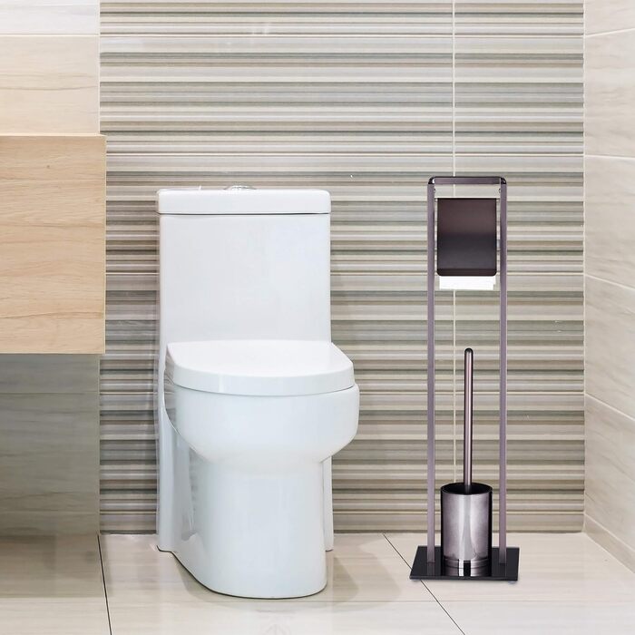 Relaxdays, HxBxT 72 x 19 x 19 cm, Bronze-schwarz WC Garnitur mit Toilettenpapierhalter, Toilettenbürste u. Bürstenhalter, Kunststoff HxBxT 72 x 19 x 19 cm Bronze-schwarz