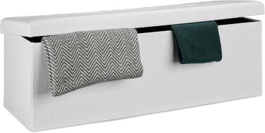 Relaxdays Faltbare Sitzbank XXL, Sitzcube mit Stauraum, Leinen, 38x114x38 cm, Weiß