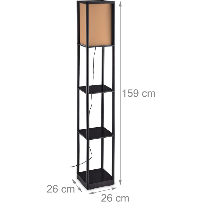 Relaxdays Stehlampe mit Regal, E27, 3 Ablagen, modernes Design, 159x26x26 cm, schwarz-braun