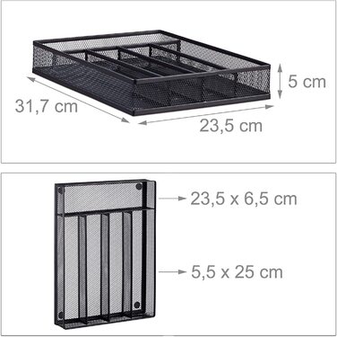 Relaxdays Besteckkasten Metall, offen, Größe M, 5x23,5x31,7 cm, schmal, schwarz